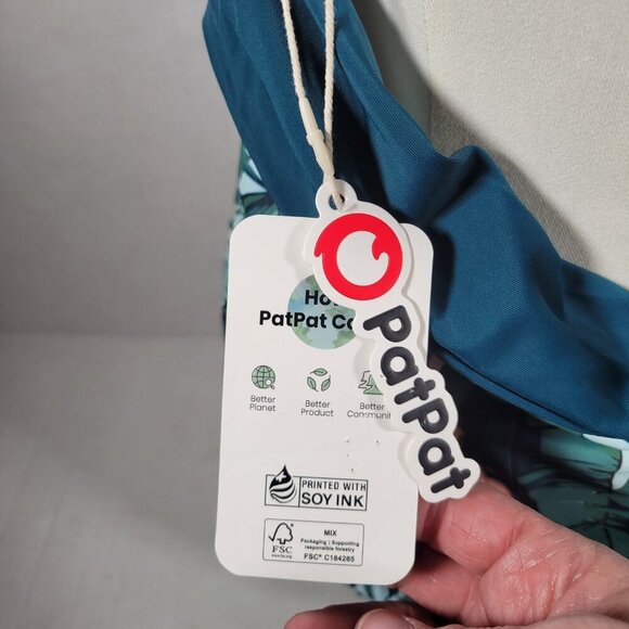 Pat Pat Green One Piece Tummy Control Tropical Floral Ruffle Sleeve Size XL - Picture 6 of 9